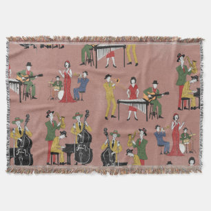 Vintage Jazz Band Throw Blanket