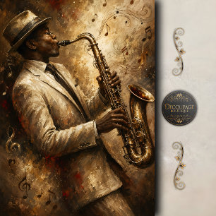 Vintage Jazz Saxophone Art Decoupage Tissue Paper