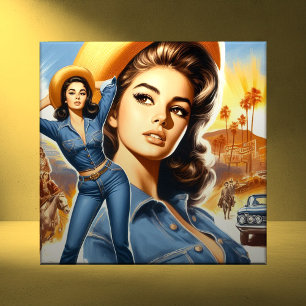 Vintage Jeans Country Woman Ceramic Tile