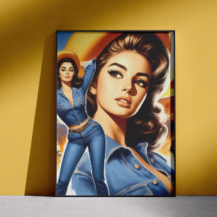 Vintage Jeans Country Woman Poster