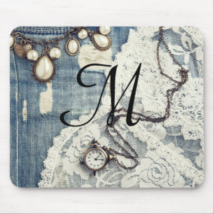Vintage Jeans Victorian Lace Initial Mouse Pad