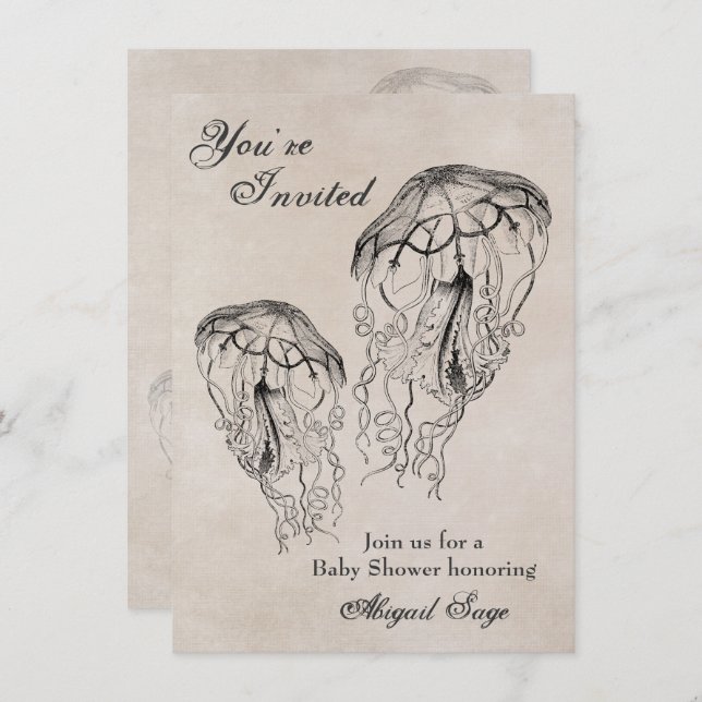 Vintage Jellyfish Baby Shower Beach Invitation (Front/Back)