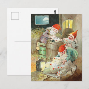 Vintage Jenny Nystrom Christmas Gnomes Art Postcard