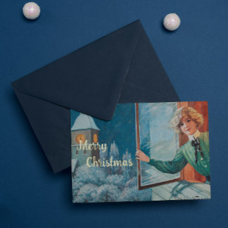Vintage Jenny Nyström Custom Merry Christmas Foil Holiday Card