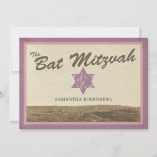 Vintage Jerusalem Bat Mitzvah Invitation in Purple