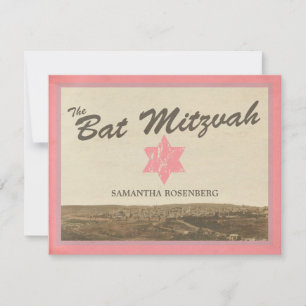 Vintage Jerusalem Bat Mitzvah Reply Card in Pink