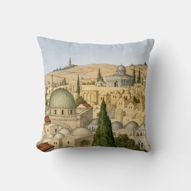 Vintage Jerusalem Panorama Cushion (Front)