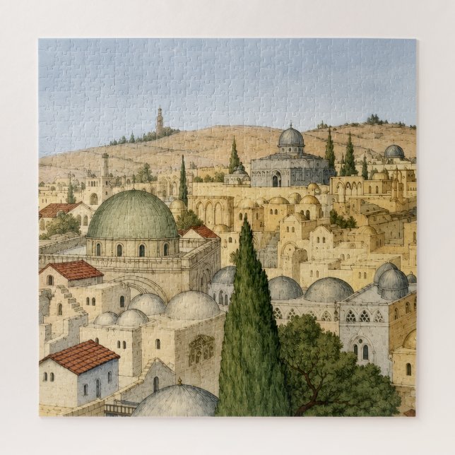 Vintage Jerusalem Panorama Jigsaw Puzzle (Vertical)