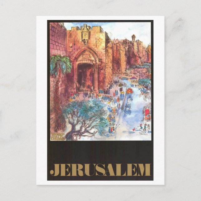 Vintage Jerusalem Travel Poster Postcard (Front)