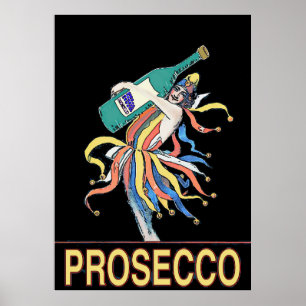 Vintage Jester with Prosecco Bottle, Poster