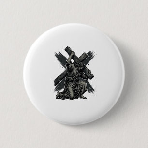 Vintage Jesus Carrying Cross Christian Vector Art 6 Cm Round Badge
