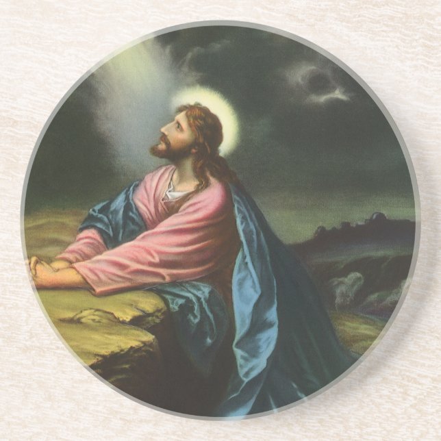 Vintage Jesus Christ Praying, Garden of Gethsemane Coaster (Front)