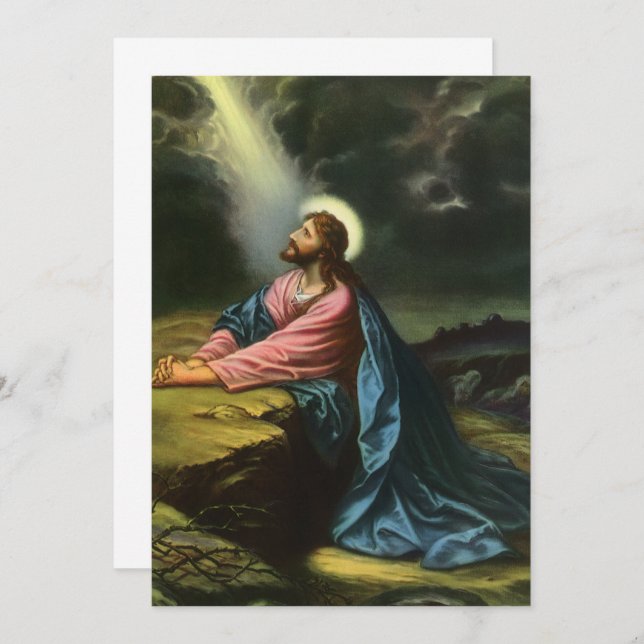 Vintage Jesus Christ Praying, Garden of Gethsemane Invitation (Front/Back)