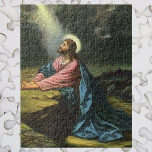 Vintage Jesus Christ Praying, Garden of Gethsemane Jigsaw Puzzle