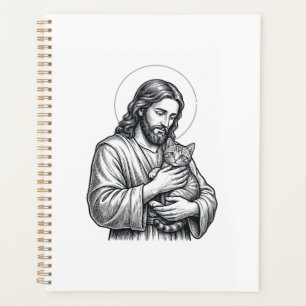 Vintage Jesus Holding Cat Engraving Graphic_1 Planner