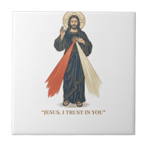 Vintage Jesus I Trust in You Religious Vector Desi Ceramic Tile