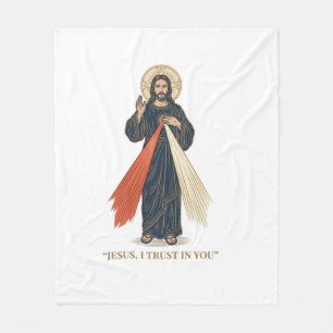 Vintage Jesus I Trust in You Religious Vector Desi Fleece Blanket