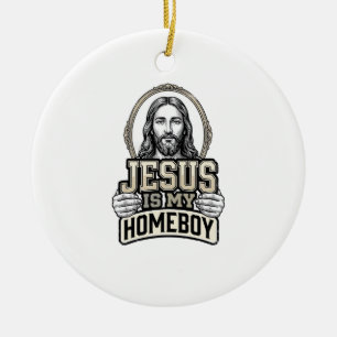 Vintage Jesus Is My Homeboy Engraved Vector Design Ceramic Ornament