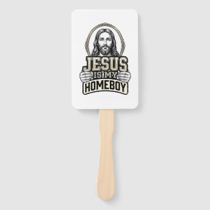 Vintage Jesus Is My Homeboy Engraved Vector Design Hand Fan