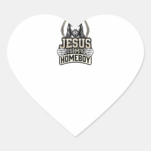Vintage Jesus Is My Homeboy Engraved Vector Design Heart Sticker