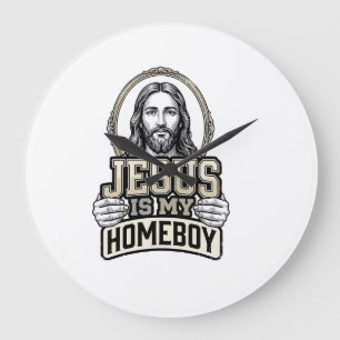 Vintage Jesus Is My Homeboy Engraved Vector Design Large Clock