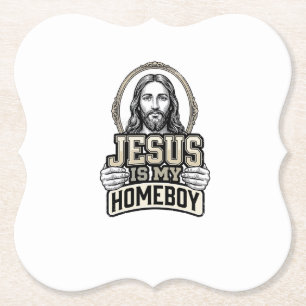 Vintage Jesus Is My Homeboy Engraved Vector Design Paper Coaster