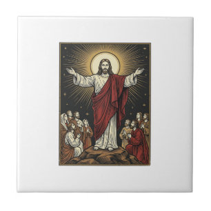 Vintage Jesus Radiant Glory Christian Engraving De Ceramic Tile