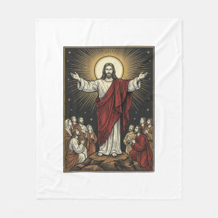 Vintage Jesus Radiant Glory Christian Engraving De Fleece Blanket