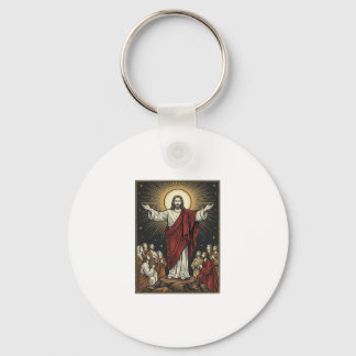 Vintage Jesus Radiant Glory Christian Engraving De Key Ring