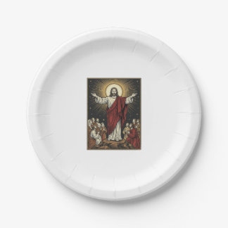 Vintage Jesus Radiant Glory Christian Engraving De Paper Plate