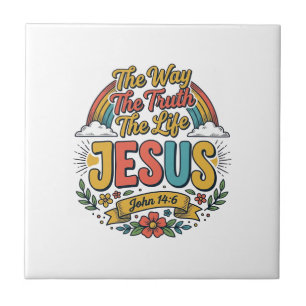 Vintage Jesus The Way Truth Life Shirt Ceramic Tile