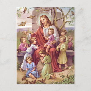 Vintage Jesus With Children Holiday Postcard