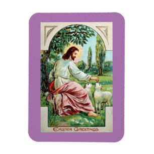 Vintage Jesus With Lambs Magnet