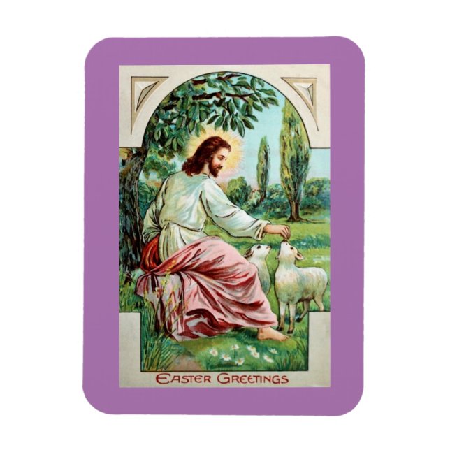 Vintage Jesus With Lambs Magnet (Vertical)