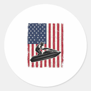 Vintage Jet Ski American Flag Vector Shirt Design_ Classic Round Sticker