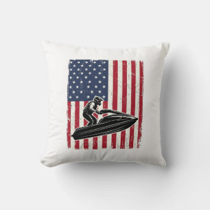 Vintage Jet Ski American Flag Vector Shirt Design_ Cushion