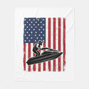 Vintage Jet Ski American Flag Vector Shirt Design_ Fleece Blanket