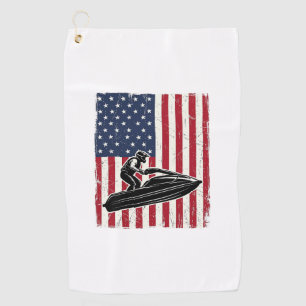 Vintage Jet Ski American Flag Vector Shirt Design_ Golf Towel