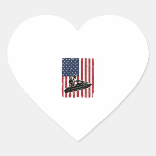 Vintage Jet Ski American Flag Vector Shirt Design_ Heart Sticker