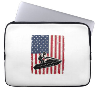 Vintage Jet Ski American Flag Vector Shirt Design_ Laptop Sleeve