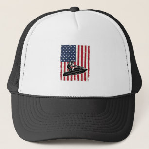 Vintage Jet Ski American Flag Vector Shirt Design_ Trucker Hat