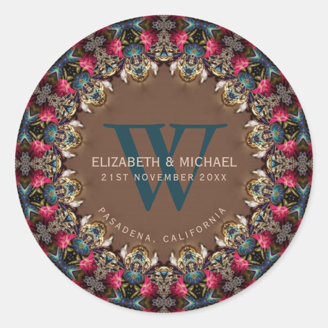 Vintage Jewel Lace Boho Wedding Classic Round Sticker (Front)