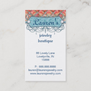 Vintage Jewellery Business Card Tufted Damask Blue