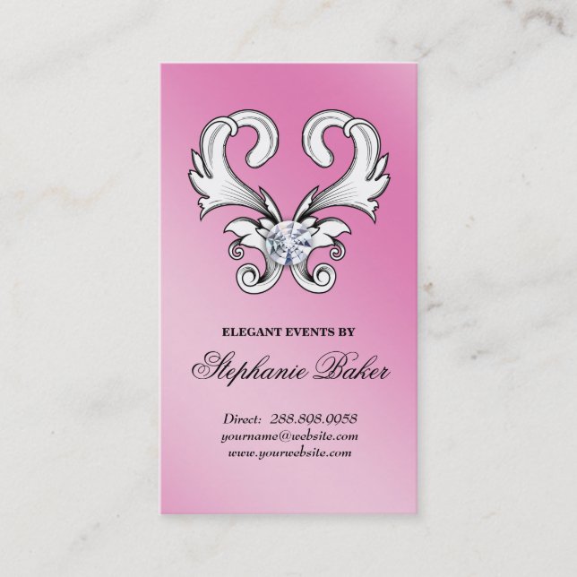 Vintage Jewellery Heart Business Card White Pink (Front)