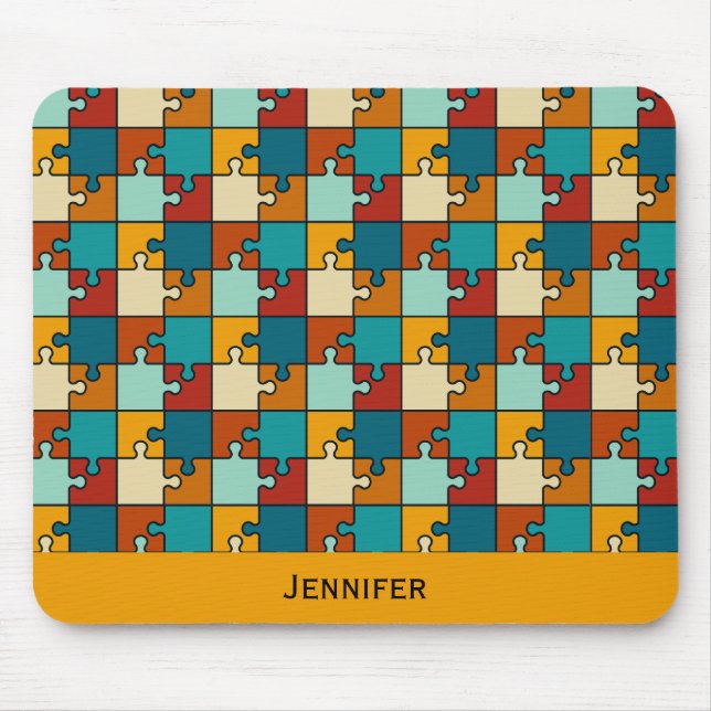 Vintage Jigsaw Puzzle Pieces Pattern Name Mouse Pad (Front)