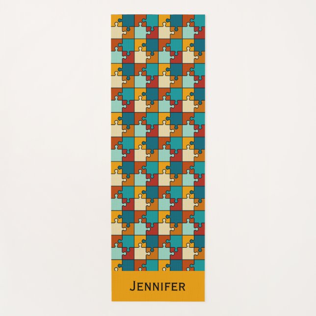 Vintage Jigsaw Puzzle Pieces Pattern Name Yoga Mat (Front)