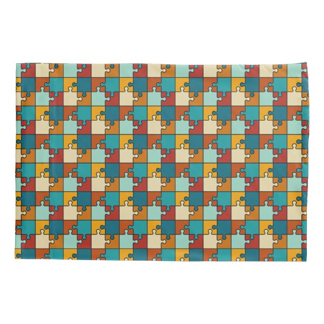 Vintage Jigsaw Puzzle Pieces Pattern Pillowcase (Back)