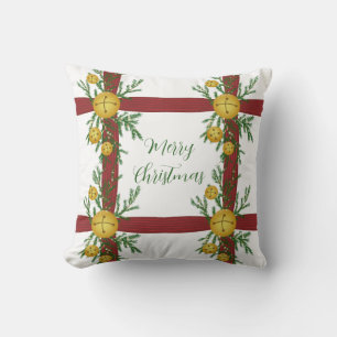 Vintage Jingle Bell Merry Christmas Throw Pillow