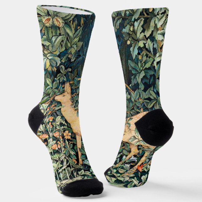Vintage John Dearle "Greenery"- Tree Flower & Deer Socks (Angled)