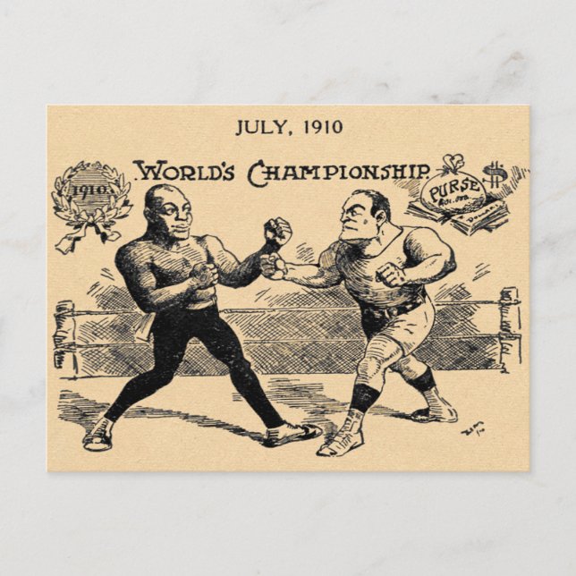 Vintage Johnson VS Jeffries Boxing Illustration Ad Postcard (Front)